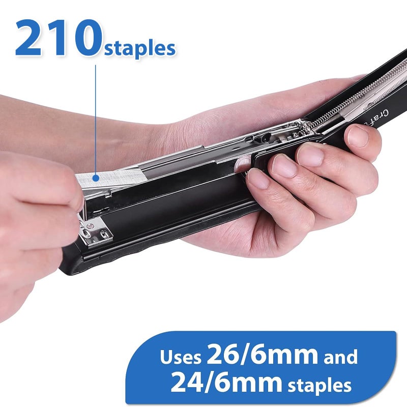 Craftinova Metal Desktop Stapler - 25 Sheet Capacity, Heavy Duty, Black, with 2000 Staples & Remover, Office Use, 6 Pack - Image 3